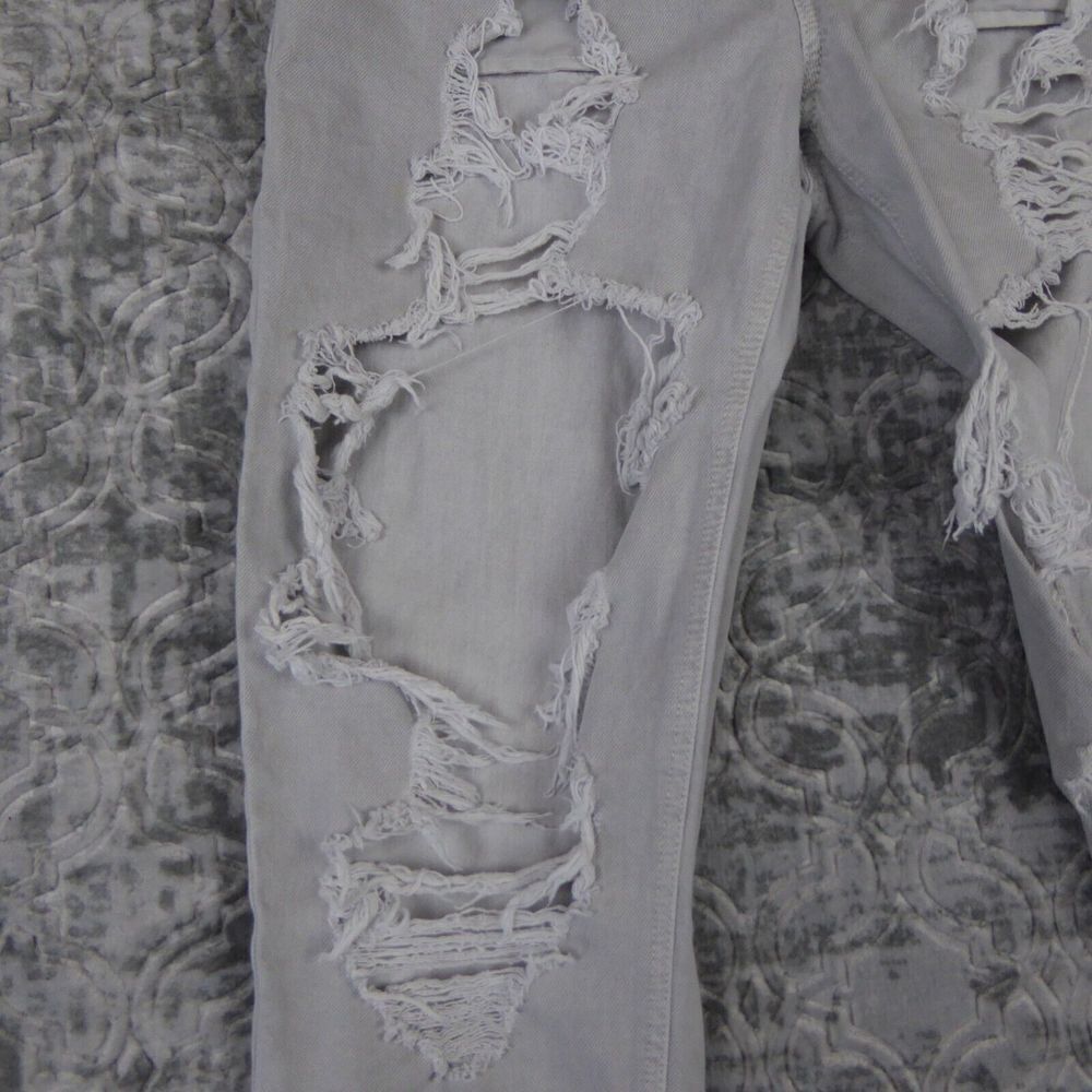 American Eagle Mom Jeans Size 12 Gray Light Wash Stretch Destroyed Distressed - Picture 4 of 16